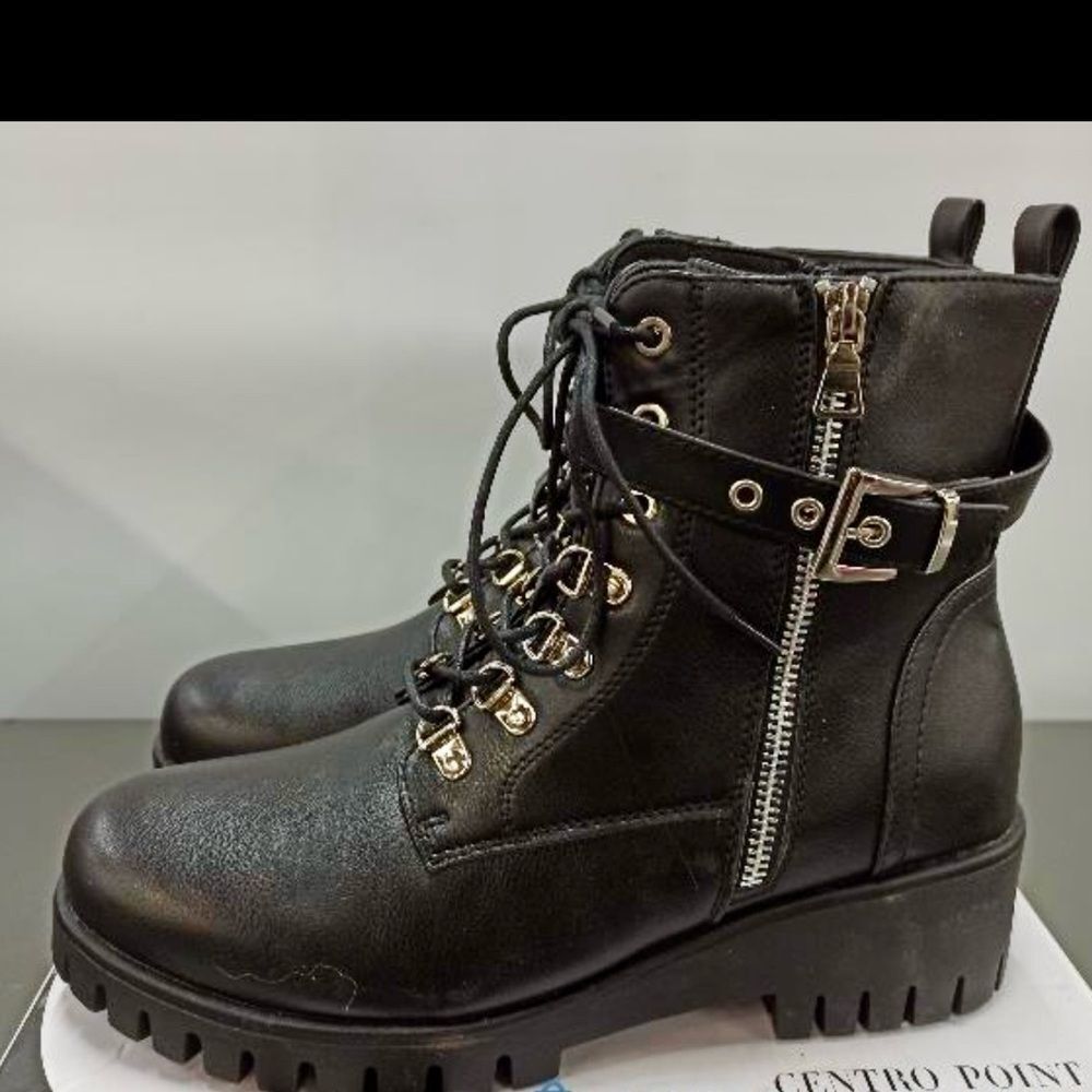 NEW Black Wedge Combat Boots – Centro Point US11